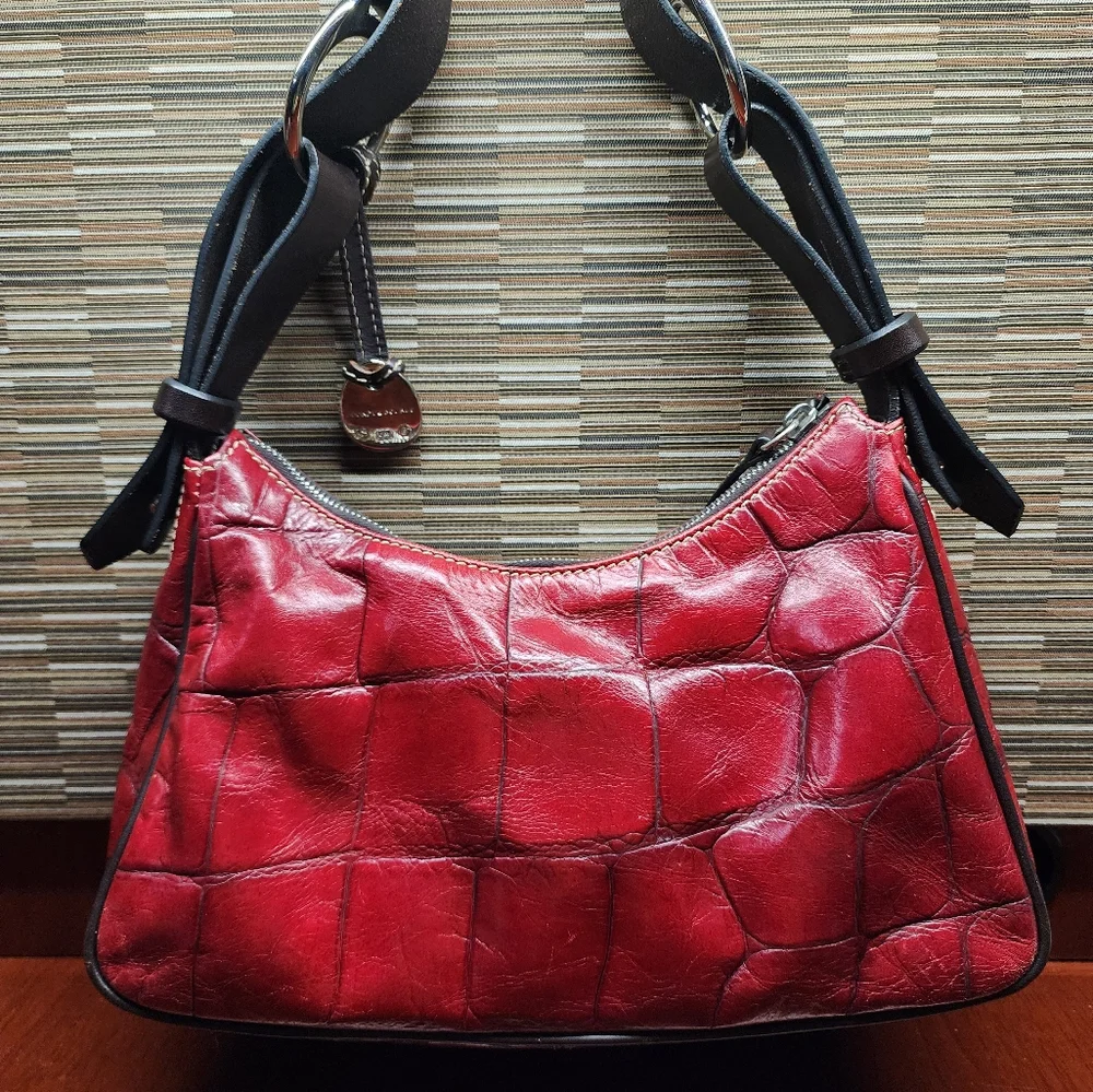 Dooney & Bourke Red Croc-Embossed Leather Shoulder Bag - Picture 2 of 5